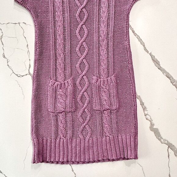 Shrinking Violet | Girls Cable Knit Purple Silver Glitter Sweater Dress - Picture 3 of 15
